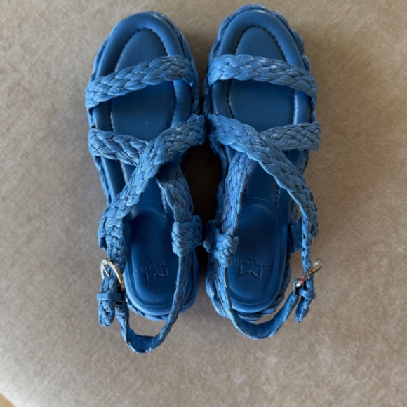 Marc Fisher Genie Platform Sandals Blue Braided Straps Wedge Heel - Picture 7 of 9